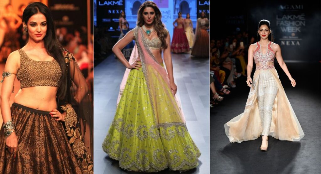 Captions for Lehenga Ramp Model