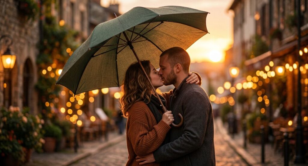 Umbrella & Kissing Captions and Quotes